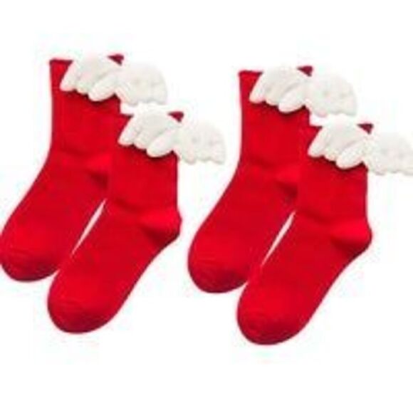2 Pairs Girls Red Angel Wings Socks. NIP - Picture 1 of 5